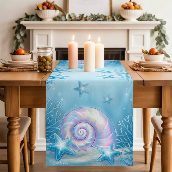 Fantasy Color Nut Table Runner, Dreamy Blue Starfish Coral Sea Ocean Life Cotton Linen Kitchen Table Decoration Washable Dining Tabletop Runners for Home Party Decor 13x72 Inches