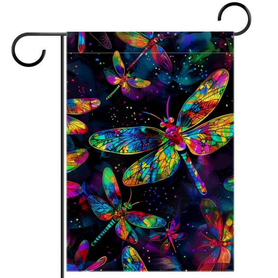 Fantasy Colorful Bright Dragonflies Garden Flag Double Sided House Flag for Outdoor Home, Personalized All Year Round Yard Decor 12 x 18 Inch