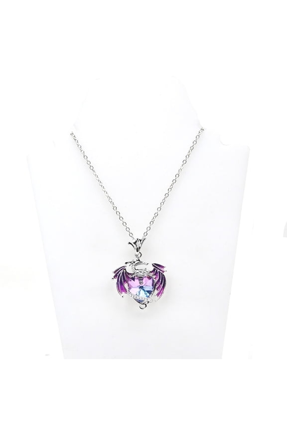 Fantasy Colorful Crystal Dragon Pendant Necklace for Women Exquisite Blue Purple
