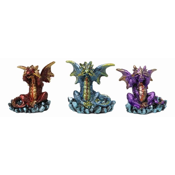 Fantasy Colorful See Hear Speak No Evil Baby Dragon Hatchling Figurines Set Of 3