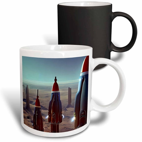 3drose, Fantasy Colorful Spacecrafts Are Ready to Depart Mars Planet Gift, 11oz Magic Transforming Mug