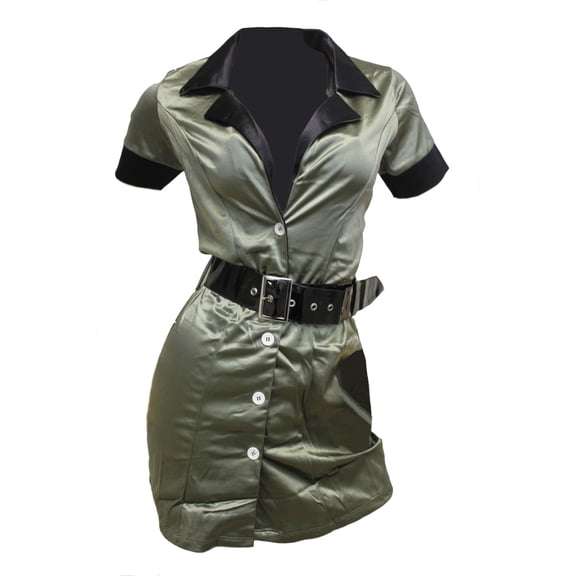 Flirtzy Women’s Army Green Combat Cosplay Dress Boot Camp Soldier Costume