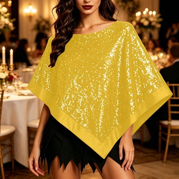 Fantasy Costume Accessory, Irregular Sequin Poncho Shawl, Glitter Triangle Sequined Wrap Cape for Halloween Party Wedding Evening Costume, Multi Color Sparkly Cover Up, Gold One Size