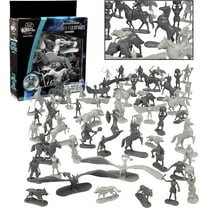 Fantasy Creatures Mini Action Figure Playset - 56pc Toy Monster Miniatures w 12 Sculpts - Large Direwolves, Cyclops, Winged Dragon Phoenixes & More - Paintable Accessories