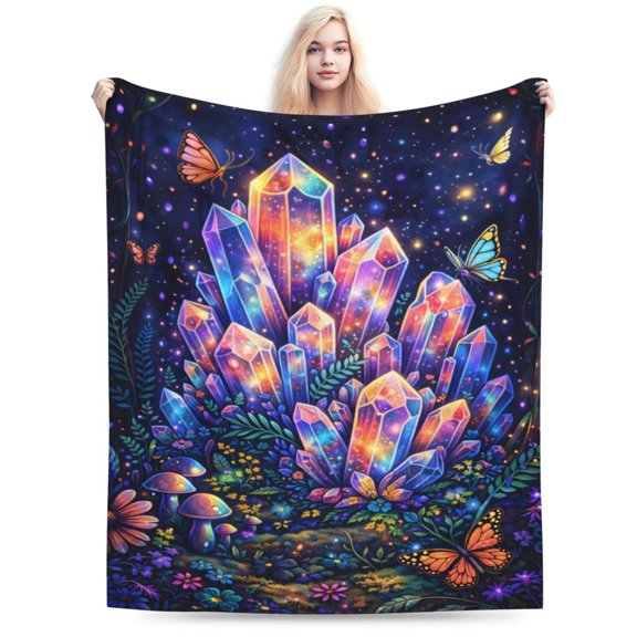 Fantasy Crystal Butterfly Blanket Magical Nature Throw Blanket Soft Cozy Blanket for Couch Bed Birthday Gift Decor 50x40