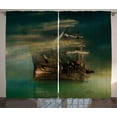 thumbnail image 1 of Ambesonne Ocean Curtains 2 Panel Set, Old Ship on Calm Waters, 108" x 84", Green Brown Dark Blue, 1 of 3
