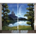 thumbnail image 1 of Ambesonne Fantasy Curtains 2 Panel Set, Riverside Lake Scene, 108" x 96", Green and Blue, 1 of 3