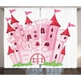 thumbnail image 1 of Ambesonne Fantasy Curtains 2 Panel Set, Cartoon Magic Kingdom, 108" x 90", Pink White, 1 of 3