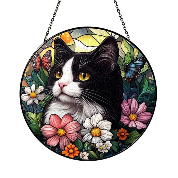 Fantasy Custom Cat Portrait Stained Glass Window Decor – Handmade Memorial Hanging Art