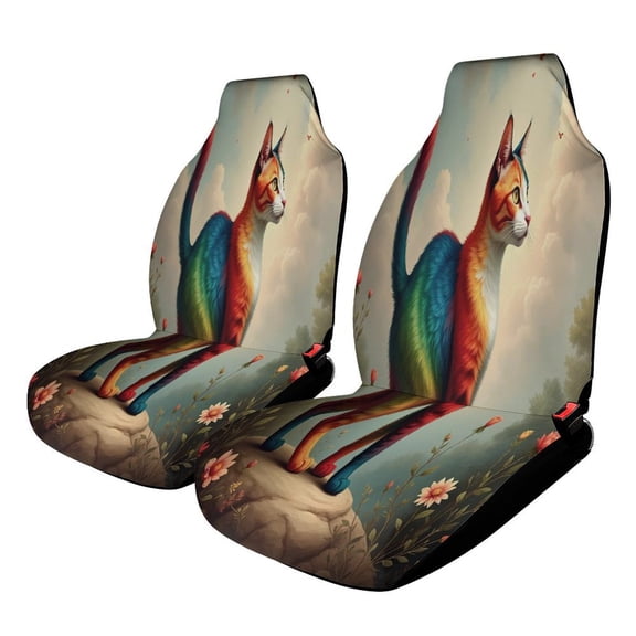 Fantasy Cute Cat Flowers Car Seat Covers Front Seats Universal Fit for Cars SUV Truck Auto Interior Accessories