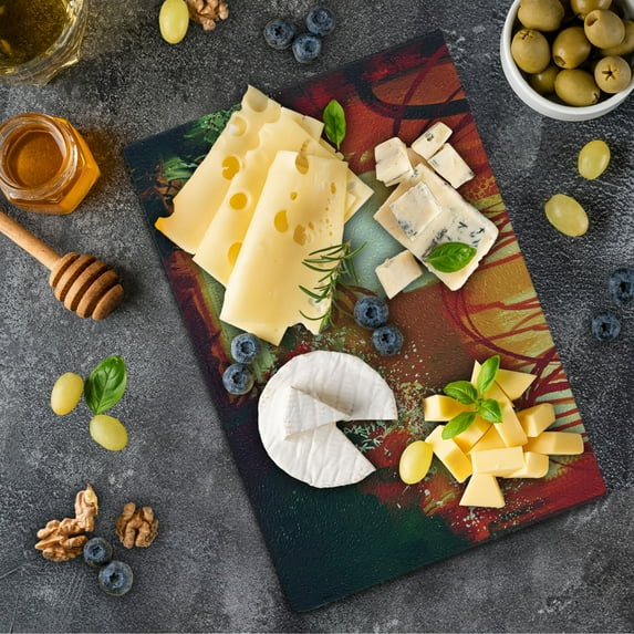 Fantasy Cutting Board, Colorful Modern Autumn Forest with Blured Special Effects in Vivid Tones Design, Decorative Tempered Glass Cutting and Serving Board, Small Size, Orange Green, by Ambesonne