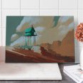 thumbnail image 1 of Fantasy Cutting Board, Little Wood House on Stone Hill with Robot on the Cloudy Roof Calming Art Print, Decorative Tempered Glass Cutting and Serving Board, Large Size, Tan Green, by Ambesonne, 1 of 5