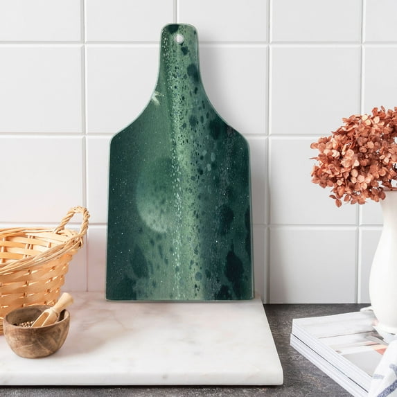 Fantasy Cutting Board, Moon Journey of an Astronaut on the Surface Outer Space Asteroid Field Universe, Tempered Glass Cutting and Serving Board, Wine Bottle Shape, Grey White, by Ambesonne