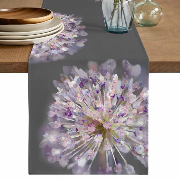 Fantasy Dandelion Cotton Linen Table Runner for Dining Kitchen, Modern Magical Plants Flowers Spring Wedding Outdoor Party Tablerunners, Dresser Scarf Coffee Tablecloth Runners 13x36 Inches