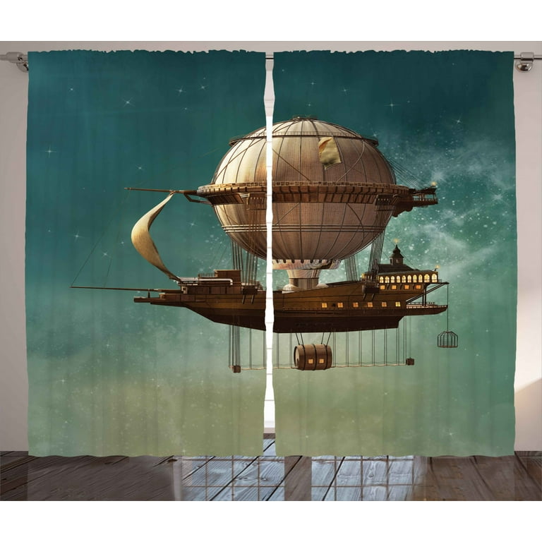 Fantasy Decor Curtains 2 Panels Set, Surreal Sky Scenery with Steampunk  Airship Fairy Sci Fi Stardust Space Image, Window Drapes for Living Room  Bedroom, 108W X 90L Inches, Blue Gold, by Ambesonne 