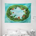 thumbnail image 1 of Fantasy Decor Tapestry, Small Town Illustration Surrounded by Trees Eco Family Metaphor Theme Artwork, Wall Hanging for Bedroom Living Room Dorm Decor, 80W X 60L Inches, Green Blue, by Ambesonne, 1 of 2