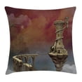thumbnail image 1 of Fantasy Decor Throw Pillow Cushion Cover, Fairy Tale Medieval Castle High Clouds in Foggy Mist Air Magical Scenery, Decorative Square Accent Pillow Case, 24 X 24 Inches, Tan Coral Blue, by Ambesonne, 1 of 2