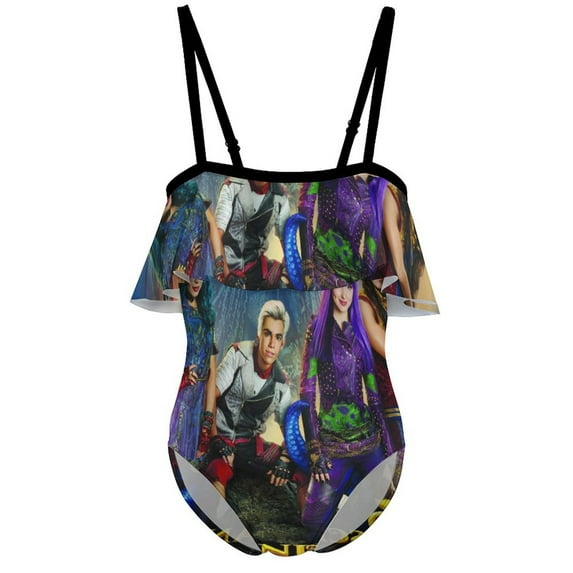 Fantasy Descendants Children's Swimsuit Adjustable Off Shoulder Ruffle Swimwear One-piece Girls Kids Beach Bathing Suits 6-12 Years