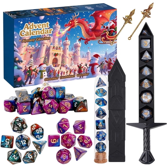 Fantasy Dice Mystery Box Advent Calendar 2026, 24 Days Christmas Countdown Calendar, 2D Cute Mini Polyhedral Dice & Collectible Game Props, Unique Holiday Gift for Tabletop Gaming Fans