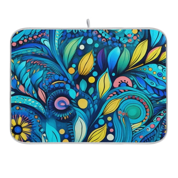 Fantasy Doodle Art Leaf Dish Drying Mat for Kitchen Counter 18x24 In Absorbent Microfiber Reversible Mats Dish Drainer Protector Rack Pad for Coffee Bar Table
