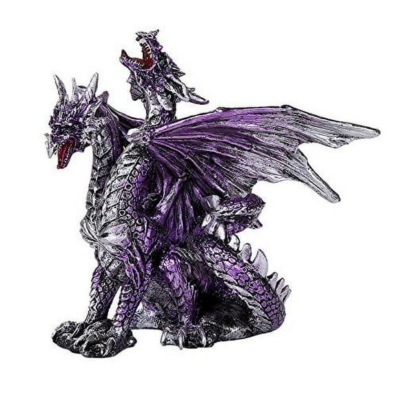Fantasy Double Headed Ferocious Dragons Figurine 4.75"H (Metallic Purple)
