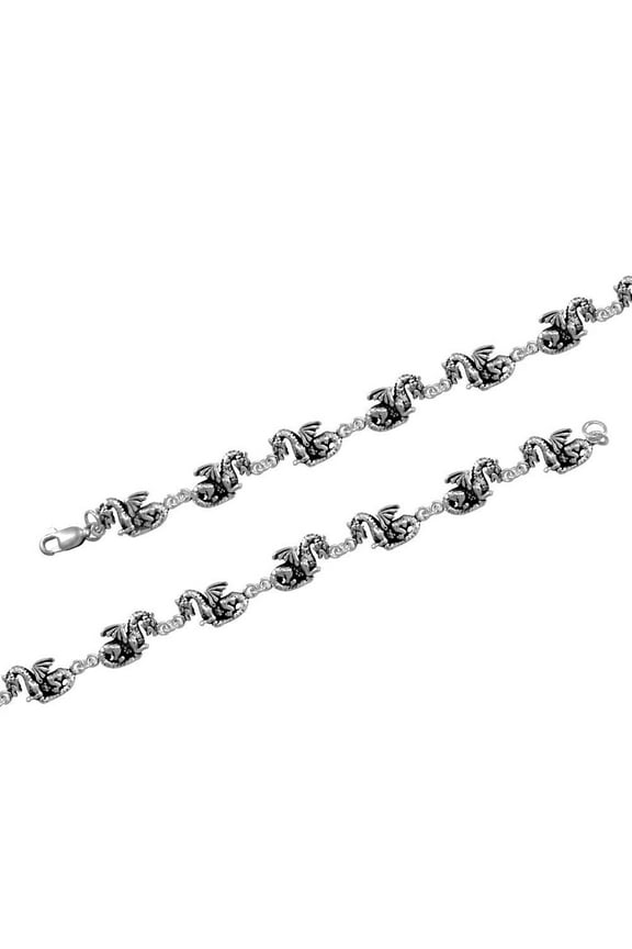 Fantasy Dragon 925 Sterling Silver Link Bracelet Fine Mystical Jewelry