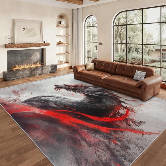 Fantasy Dragon Area Rug Magical Creature Carpet Washable Non Slip Soft Living Room Bedroom Entrance Mat 5x7ft