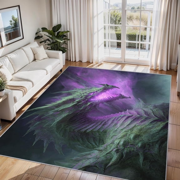 Fantasy Dragon Area Rug Mythical Creature Carpet Washable Non Slip Soft Living Room Bedroom Entrance Mat 3x5ft