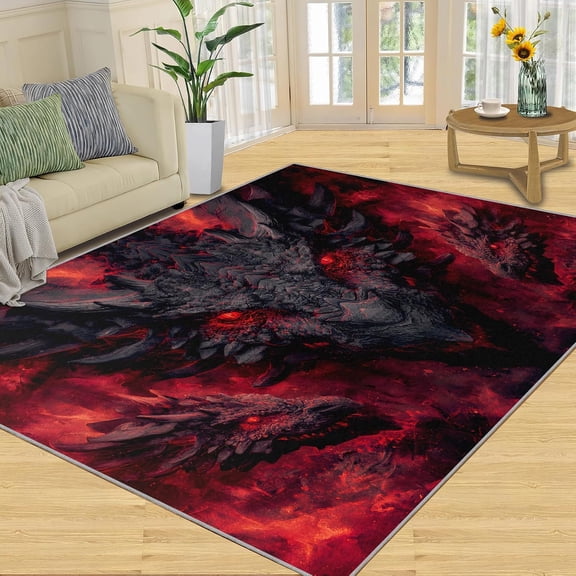 Fantasy Dragon Area Rugs, Black Mythical Carpet, Washable Non Slip Low Pile Soft Rug for Living Room Bedroom Dining Room Home Office Decor Mat 2x3ft
