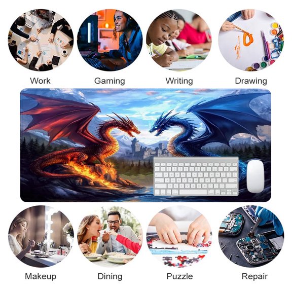 Fantasy Dragon Art Mouse Pad 31.5 x 11.82 inches Rubber Desk Mat for Office Gaming Home Use