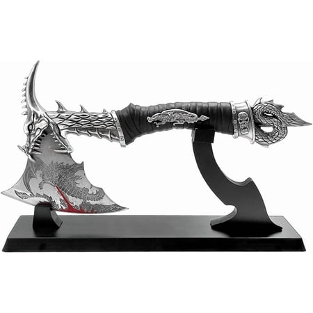 Fantasy Dragon Axe with Wood Stand, 14.5 Inch, Gift for Xmas, Home Tabletop Decoration