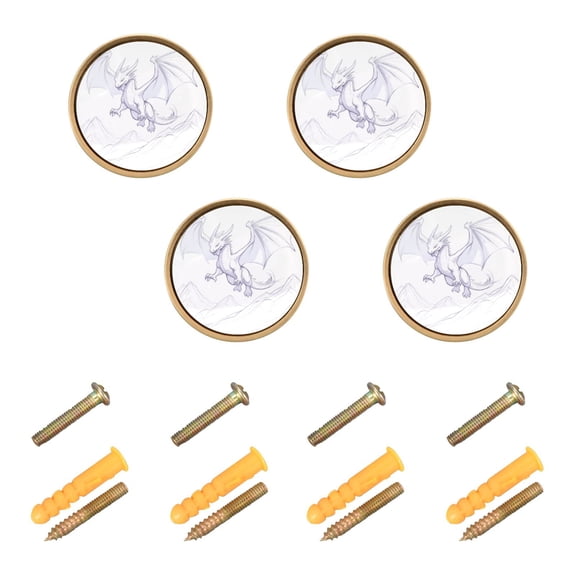 Fantasy Dragon Cabinet Furniture Knobs Drawer Metal Pulls 1.26in Acrylic Zinc Alloy Dual Screw Set