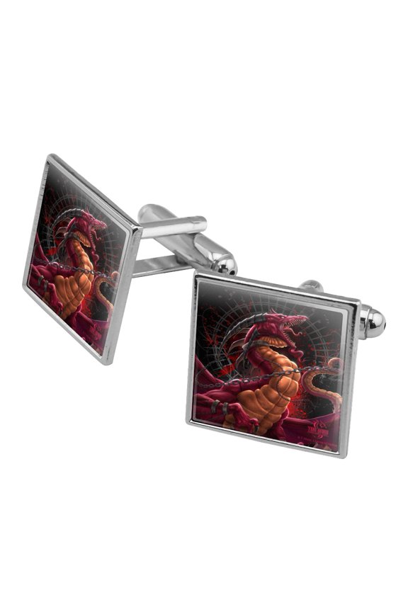 Fantasy Dragon Chained Unleashed Square Cufflink Set - Silver or Gold