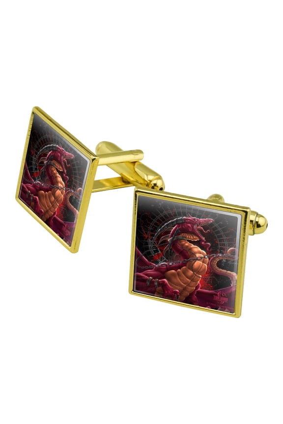 Fantasy Dragon Chained Unleashed Square Cufflink Set - Silver or Gold