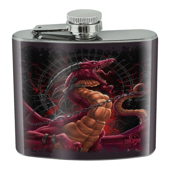 Fantasy Dragon Chained Unleashed Stainless Steel 5oz Hip Drink Kidney Flask