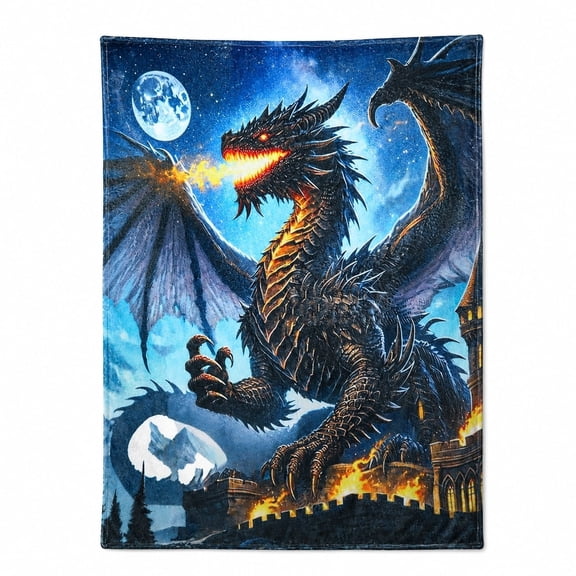 Fantasy Dragon Fleece Throw Blanket, Soft 280 Gsm Polyester, Fantasy Decor for Couch, Sofa & Bed