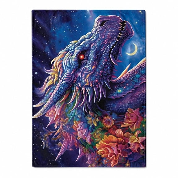 Fantasy Dragon Colorful Celestial Dragon Fleece Throw Blanket, Soft 280 Gsm Polyester, Fantasy Decor for Couch, Sofa & Bed
