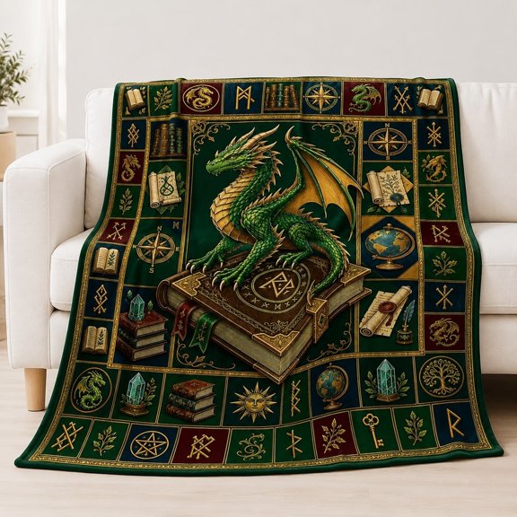 Fantasy Dragon Fleece Throw Blanket, Soft 280 Gsm Polyester, Fantasy Decor for Couch, Sofa & Bed