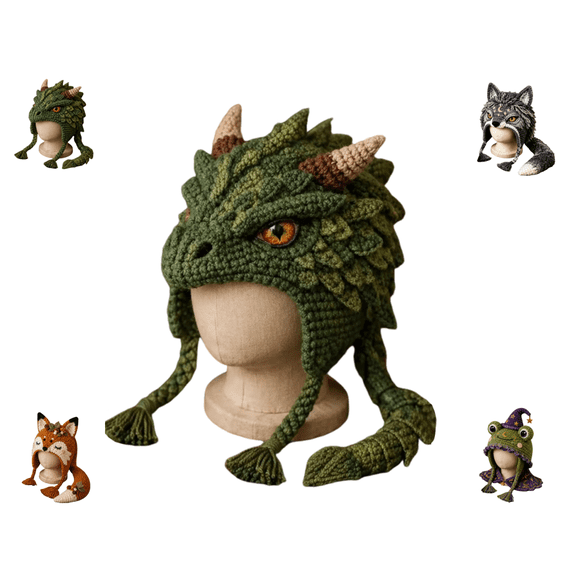 Fantasy Dragon Hood Hat DIY Crochet Kit Series, Multi-Style Fantasy Forest Animal Beanie Making Set, Full Craft Tools Pack for Holiday Handmade Gift Production