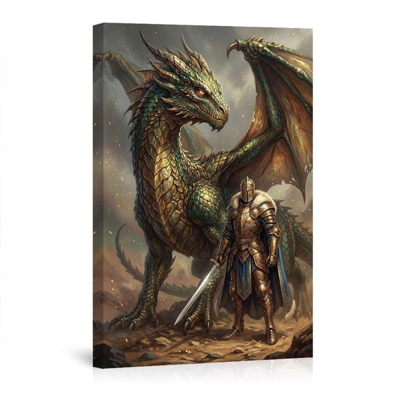 Fantasy Dragon Knight Medieval Warrior Man Cave Canvas