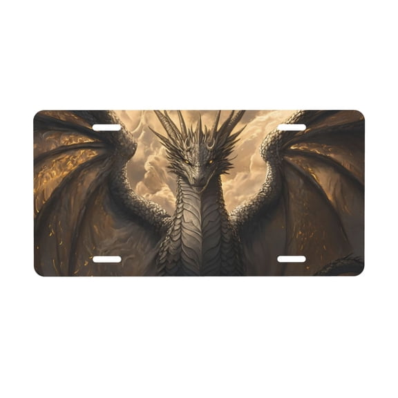 Fantasy Dragon License Plate with 4 Holes,Novelty Aluminum Metal Car Plate Vanity Tag Decorative Car Front Accessories for Women Men,6"x12"