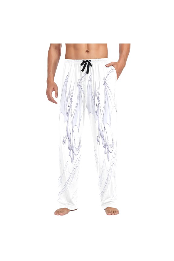 Fantasy Dragon Mens Cotton Pajama Pants Long Staple Lightweight Sleep Bottoms with Pockets Breathable