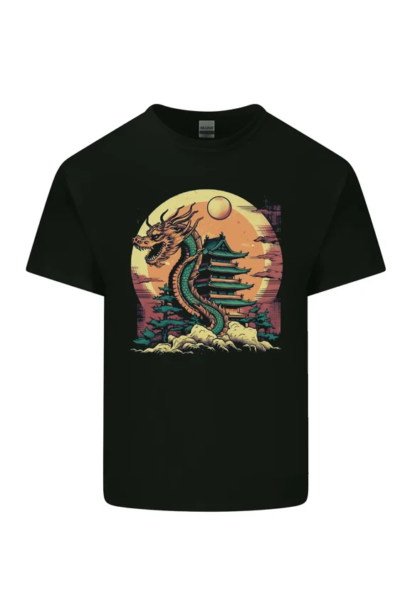 Fantasy Dragon Pagoda with a Japanese and Temple and Architecture H26247 Unisex T-Shirt, Up to 5XL Available
