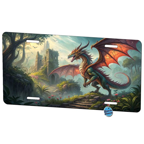 Fantasy Dragon Retro Pulp Magazine Illustration Metal Novelty License Plate