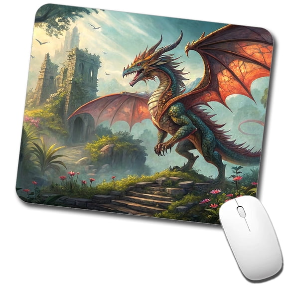 Fantasy Dragon Retro Pulp Magazine Illustration Mouse Pad Low Profile Gaming Mat
