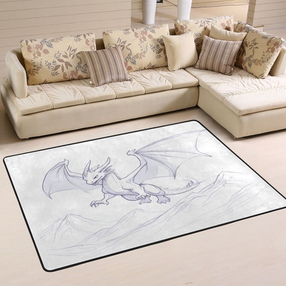 Fantasy Dragon Soft Polyester Area Rug 72''x48'', Non Slip, Memory Foam, Water Absorbent