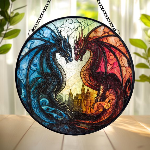 Fantasy Dragon Suncatcher, Stained Glass Style Acrylic Window Hanging, Mythical Creature Home Decor