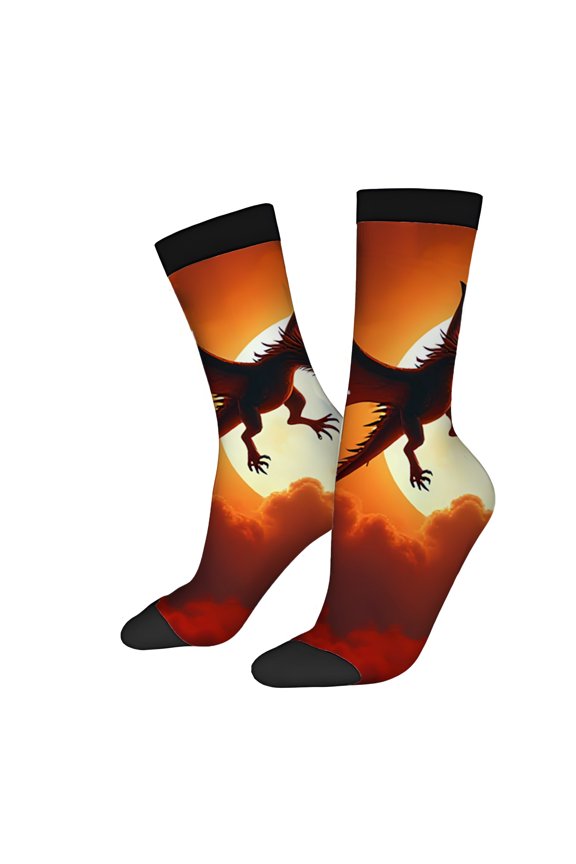 Fantasy Dragon Sunset Socks (2 Pairs) - Vivid Colors Unisex Trendy Design Perfect for All Seasons Mixed Color Pattern Comfortable and Stylish