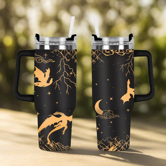 Fantasy Dragon Tumbler 40oz, Fantasy Book Lover Gift, Dragon Bookish Tumbler, Booktok Merch, Book Gift, Tumbler Accessories Topper Tag