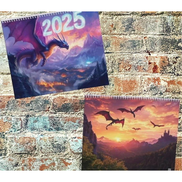 Fantasy Dragon Wall Calendar 2025, Beautiful Dragon Art Design, 11x8.5